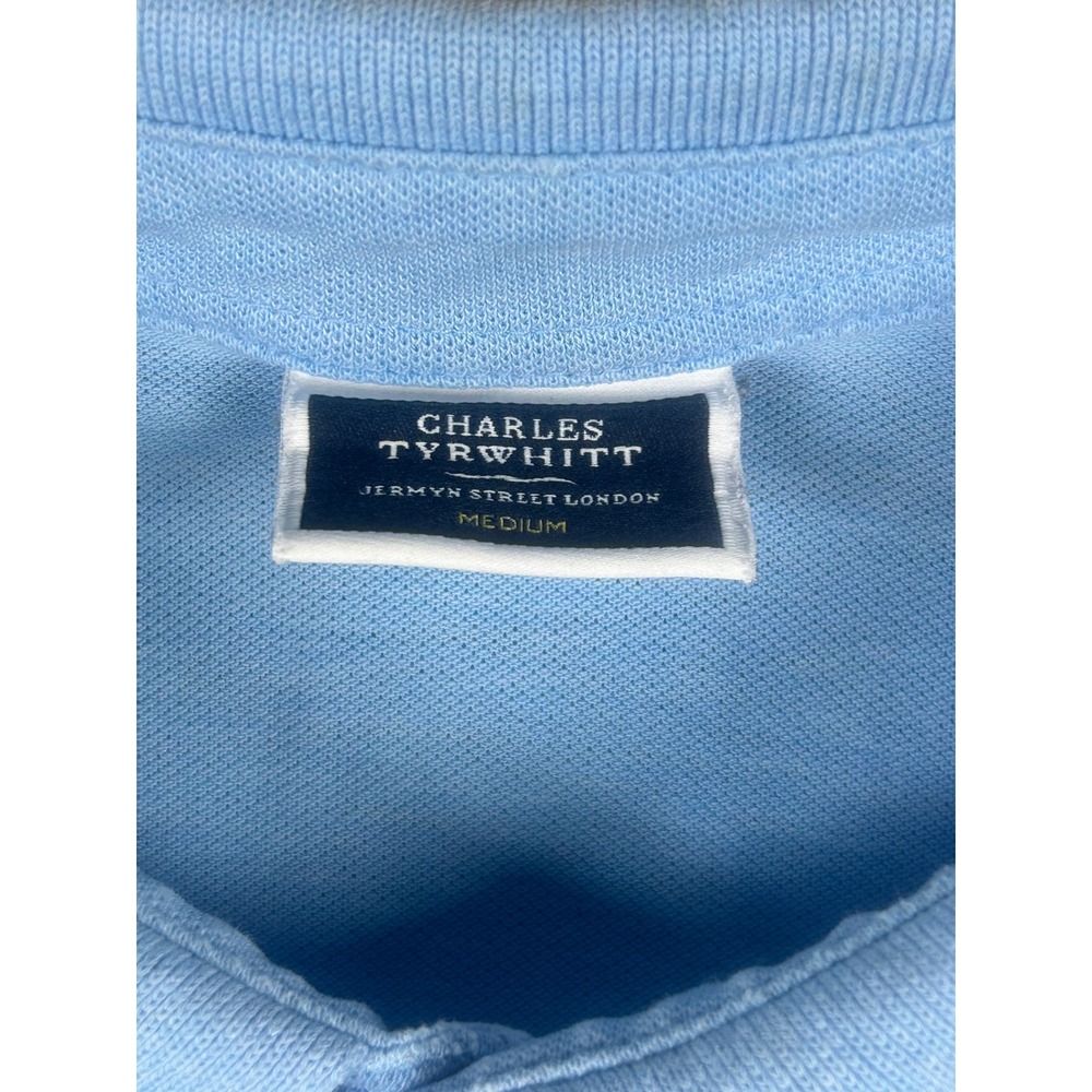 Charles Tyrwhitt Mens Medium Light Blue Pique Cotton Short Sleeve Polo Shirt - Picture 5 of 7